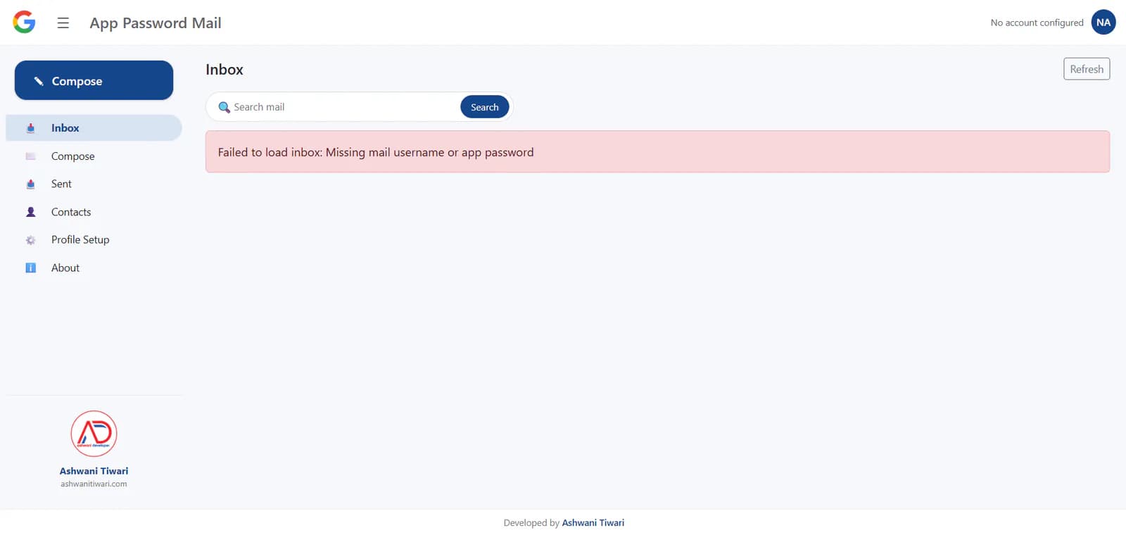 App Password Mail Dashboard Inbox View