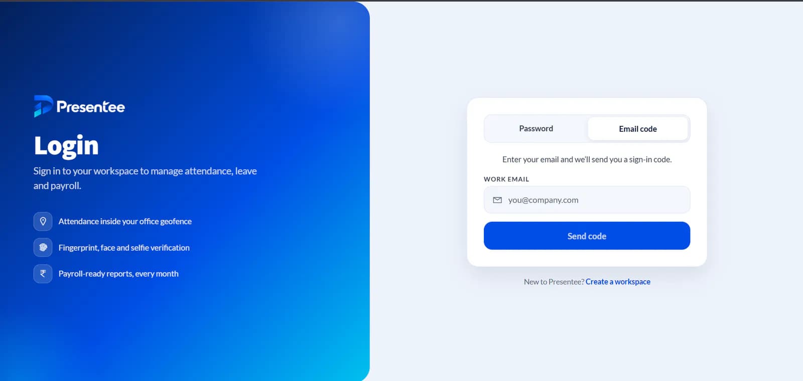 Presentee Login and Authentication Screen