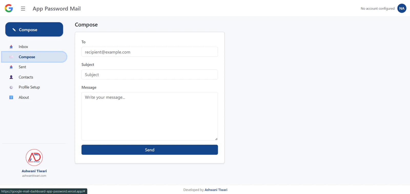 App Password Mail Dashboard Inbox View